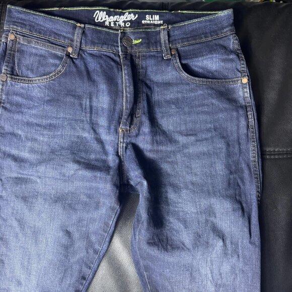 Wrangler Retro Men's Slim Fit Straight Leg Cowboy Western Jeans Blue Denim 33x34 - Picture 3 of 16